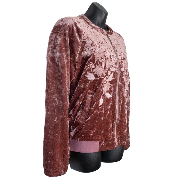 NWT Tribal Crushed Velvet Embroidered Bomber Jacket - Picture 2 of 7
